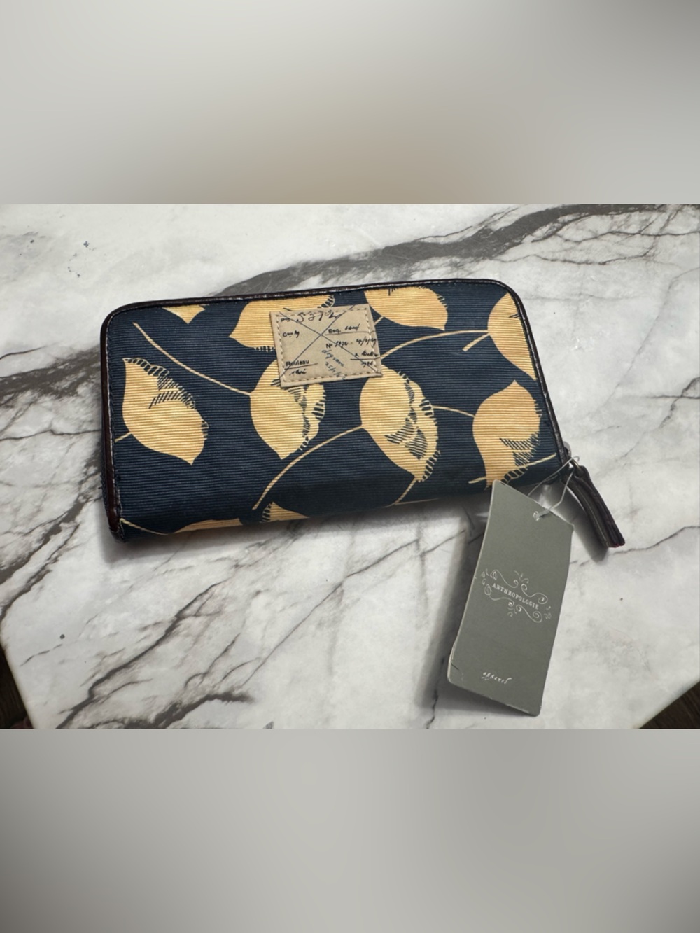 Anthropologie Floral Wallet in Navy and Mustard